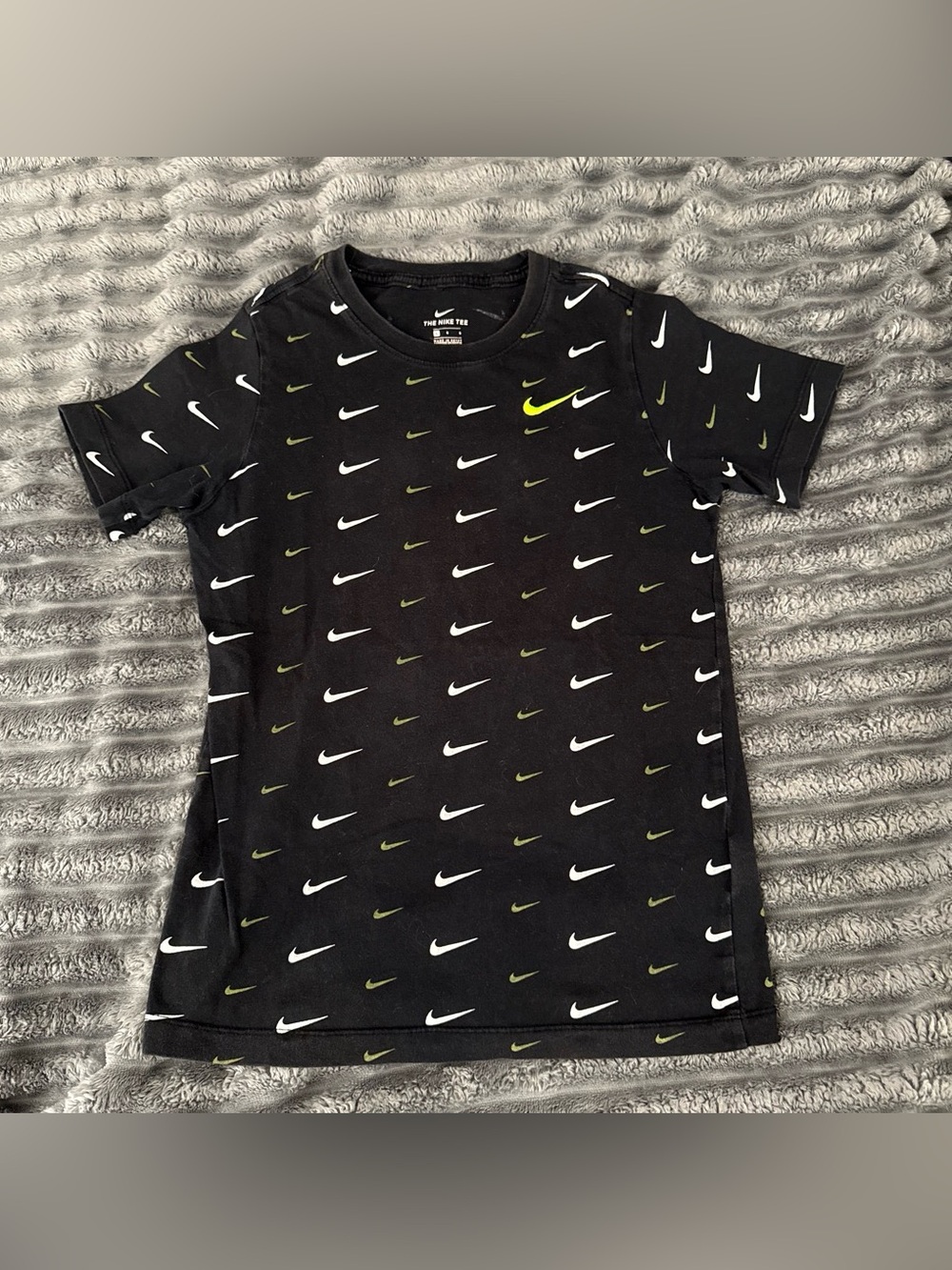Nike Black Short-Sleeve Tee with White and Neon Green Swooshes